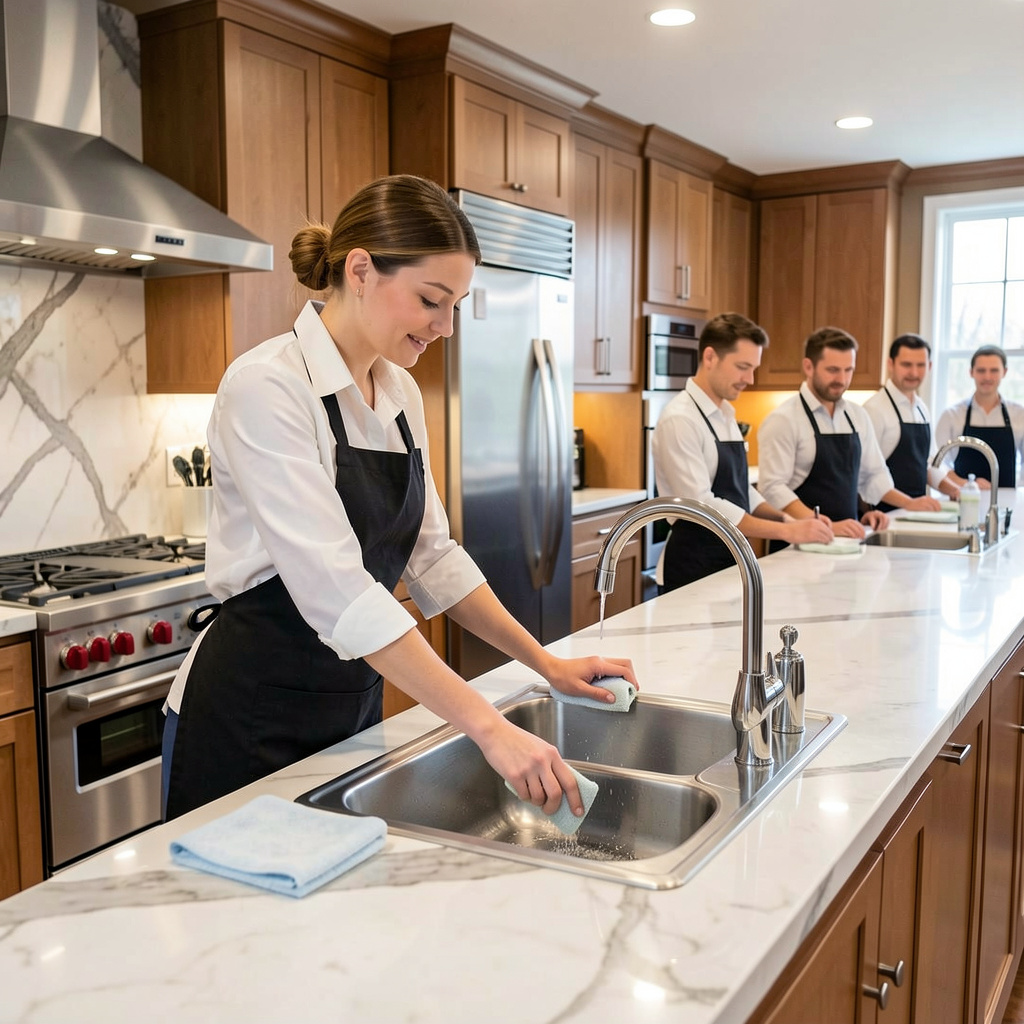 freepik wellgroomed female staff scrubbing stainless sink 99865